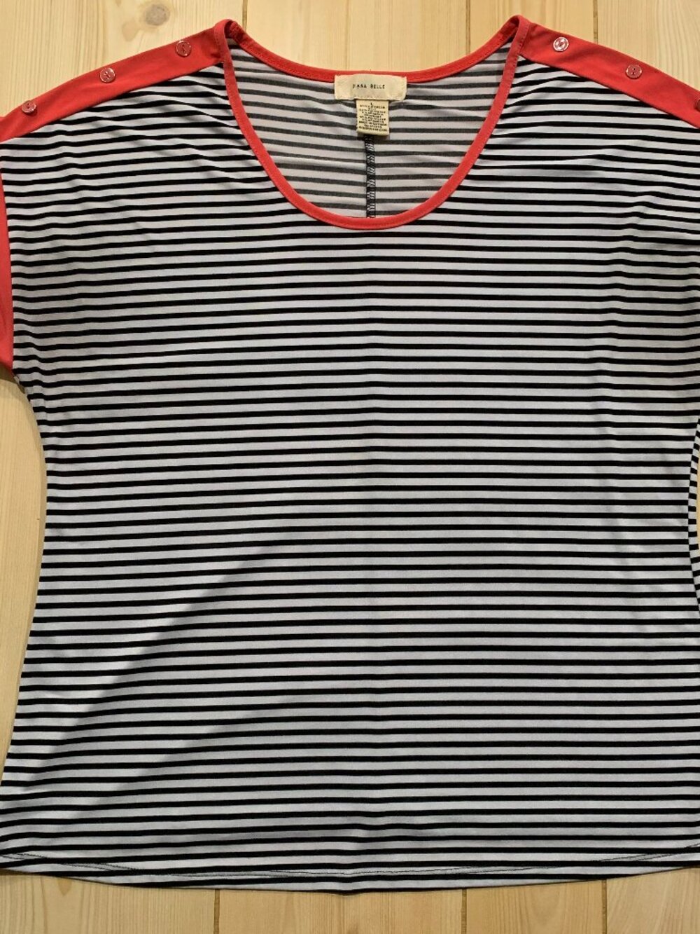 Diana Belle Stretch Casual Preppy Cute Striped Black & White Women's T-Shirt L